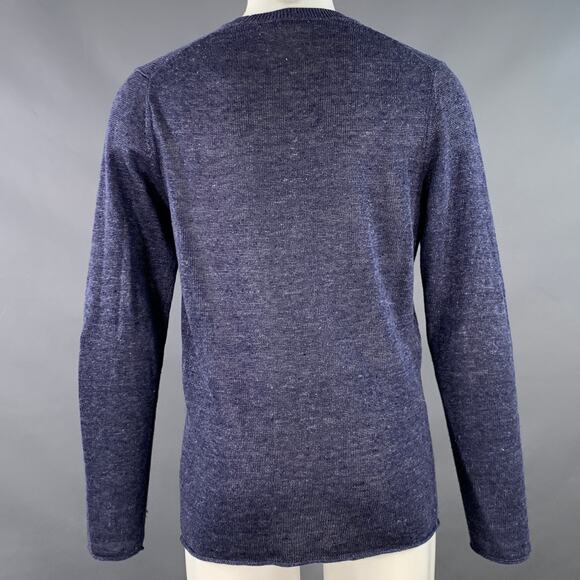 VINCE Size M Blue Heather Knit Linen Crew Neck Pullover - Picture 3 of 11